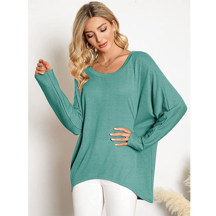 Beakey Women's Batwing Sleeve Off Shoulder Oversized Baggy Tops Casual Sweater-Green-8889