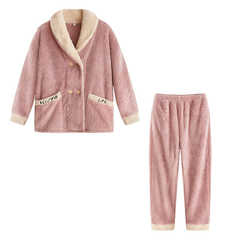 Beakey Womens Plush Pajamas Cardigan Set Loungewear-Pink