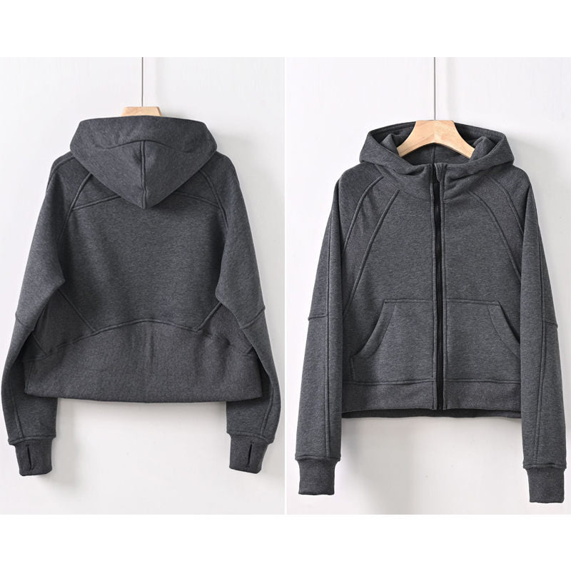 Beakey Womens Full-Zip Up Hoodies with Pockets Thumb Hole Fleece Jacket-Dark Grey