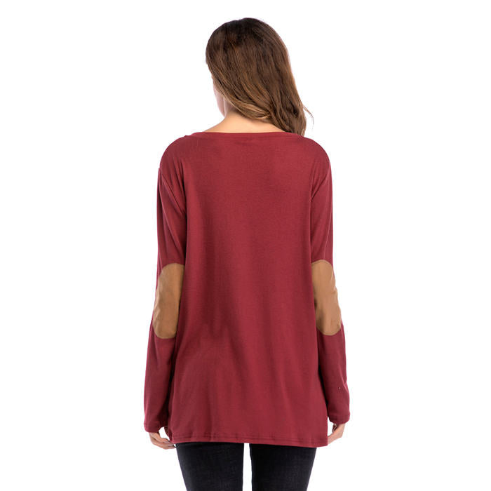 Beakey Women's Long Sleeve Double-breasted Buttons Casual Blouse Tunic Shirt Tops-Wine Red-1025