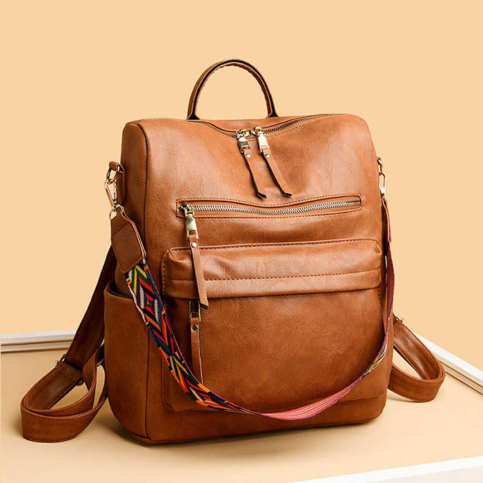 Beakey Women's Fashion Purse Backpack Multipurpose Design Backpack PU Leather Travel bag-Brown