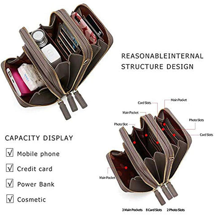 Beakey Crossbody Phone Bag for Women Small Shoulder Bag Cell Phone Wallet Purses and Handbags with 14 Credit Card Slots-Lightgrey