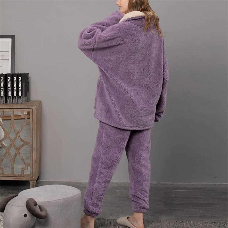 Beakey Womens Coral Fleece Oversized Pajamas Set-Purple