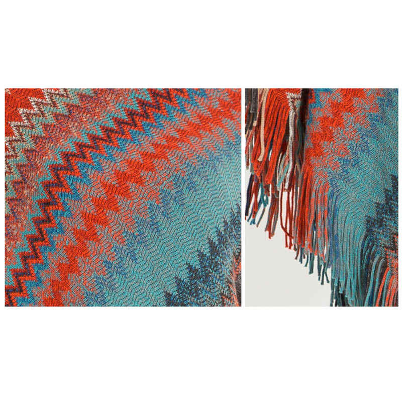 Beakey Womens Stripe Knitted Poncho Top with Tassel-Red