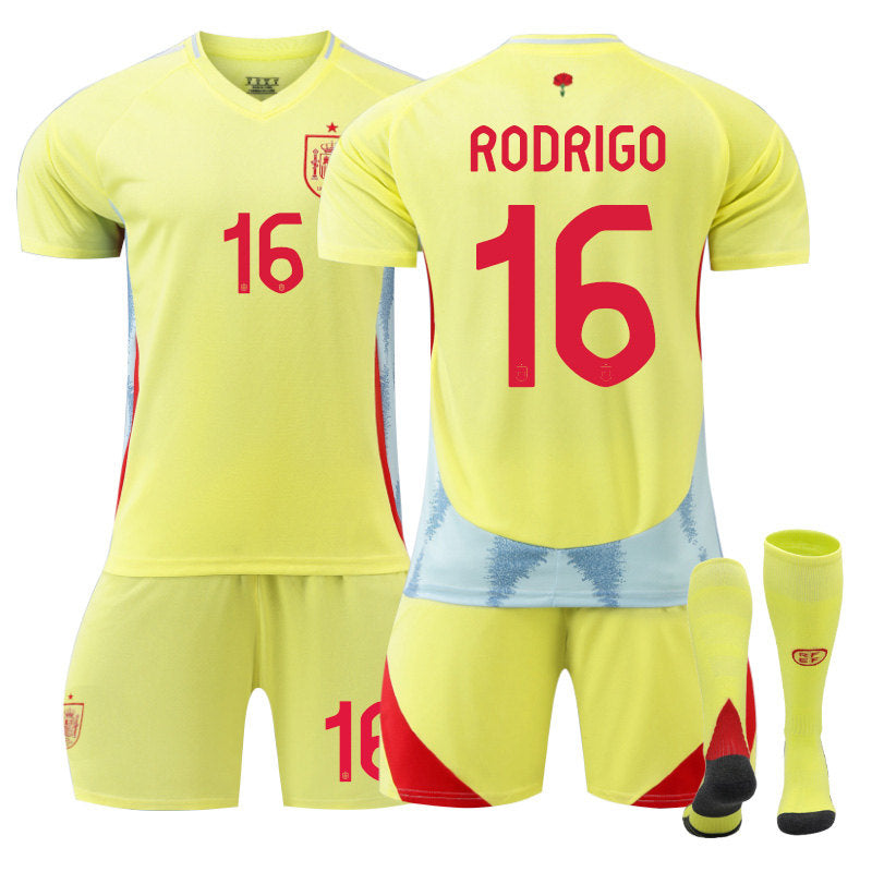 Beakey RODRIGO #16 Spain Away Jersey Soccer Jersey Kit Football T-shirt Set for Adult Kids