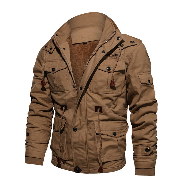Beakey Mens Winter Jacket Cotton Fleece Lined Military Coats with Hood-Khaki