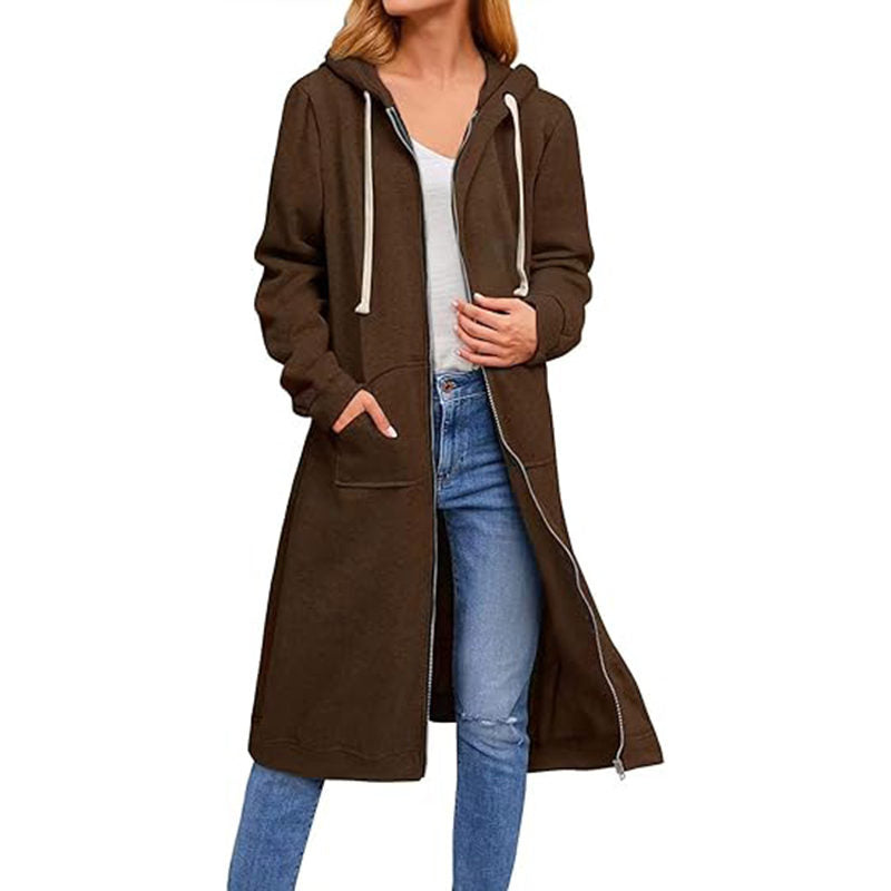 Beakey Womens Zip Up Hoodies Long Sleeve Oversized Jacket with Pockets-Coffee