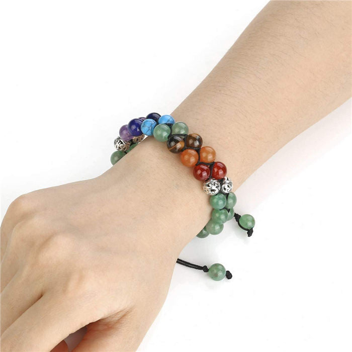 Beakey Bead Bracelet 7 Chakras Healing Crystals Bracelet Stone Beads Double Layer Bracelets-Green