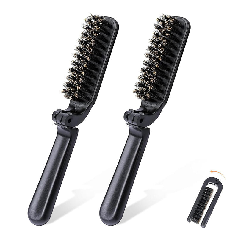 Beakey 2 Pcs Boar Bristles Hair Brushes Collapsible Mini Comb for Travel