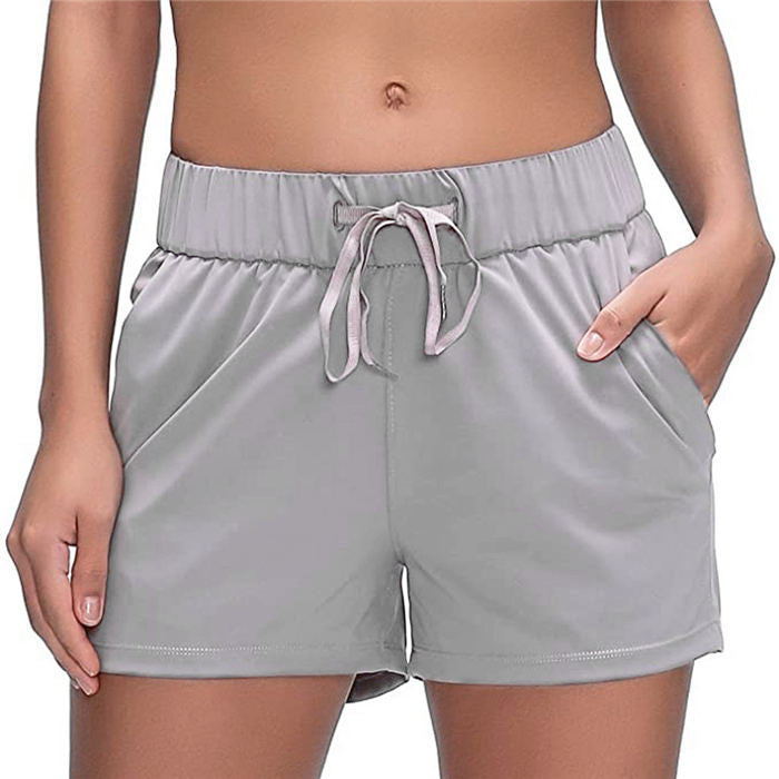 Beakey Women's Yoga Lounge Lace-up Shorts Comfy Casual Shorts With Pockets-Gray-2022