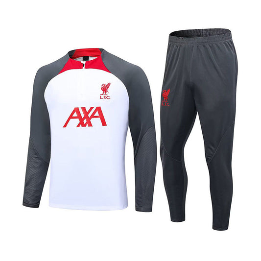 Beakey Liverpool Soccer Suit Football Training Suit with Long Sleeves Half Zipper for Kids Adult-White
