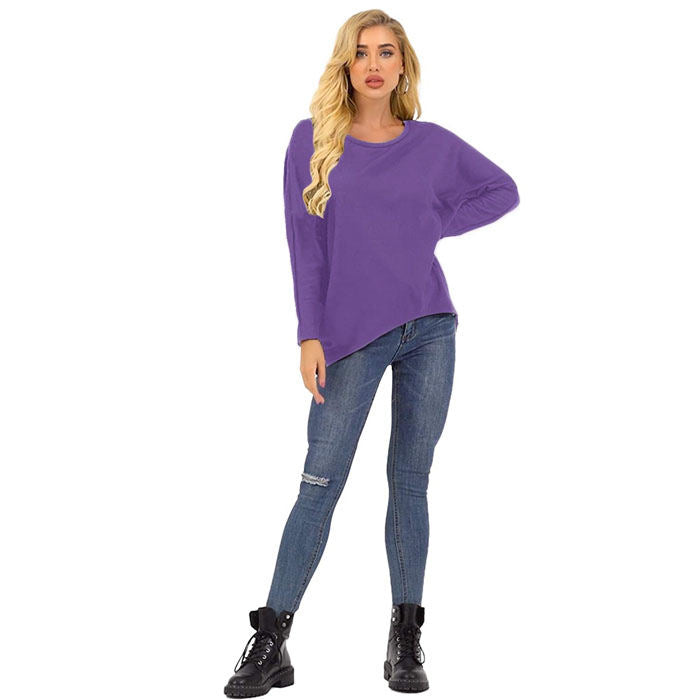 Beakey Women's Batwing Sleeve Off Shoulder Oversized Baggy Tops Casual Sweater-Violet-8889