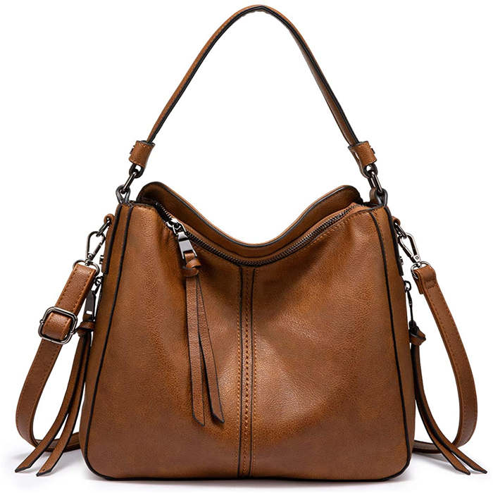 Beakey Handbags for Women Large Designer Ladies Hobo bag Bucket Purse Faux Leather-Brown