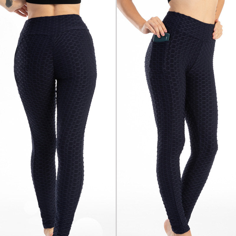 Beakey Womens Leggings Ruched Butt Lifting Stretchy Tights with Pockets-Navy Blue