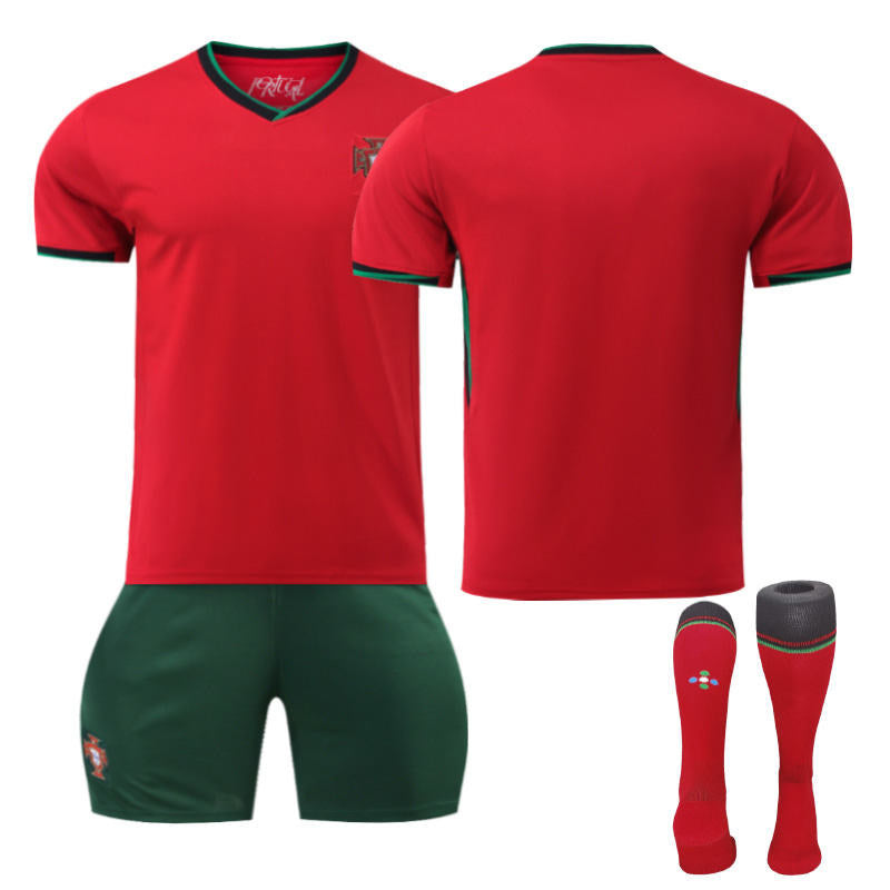 Beakey Portugal Home Jersey Soccer Jersey Kit Football T-shirt Set for Adult Kids