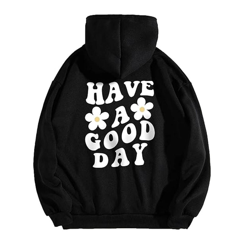 Beakey Womens Oversized Hoodies Letter Print Fleece Pullover Long Sleeve-Black