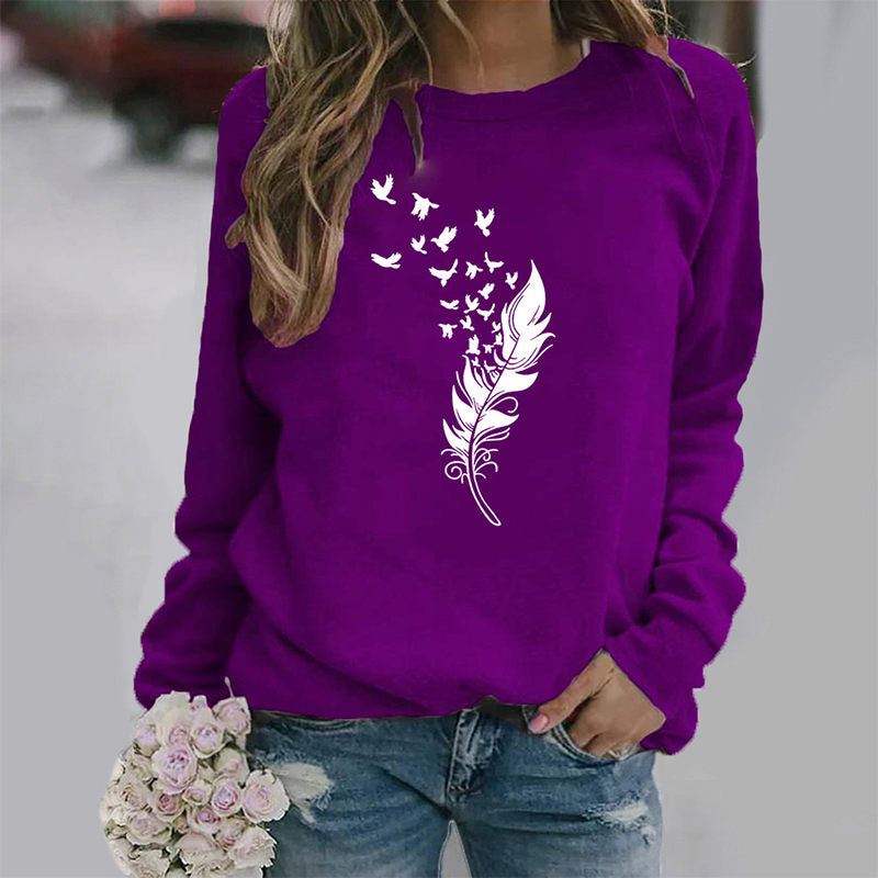 Beakey Womens Casual Long Sleeve T-Shirt Crew Neck Pullover-Purple White
