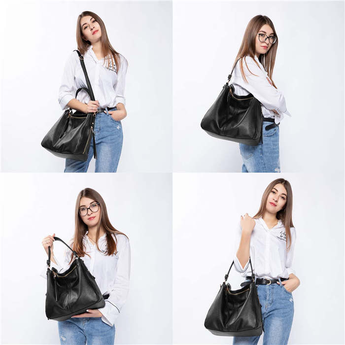 Beakey Handbags for Women Large Designer Ladies Hobo bag Bucket Purse Faux Leather-Black