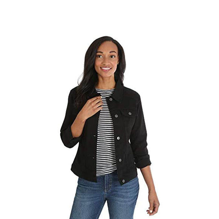 Beakey Women's Plus Size Classic Jean Jacket Slim-Black-042