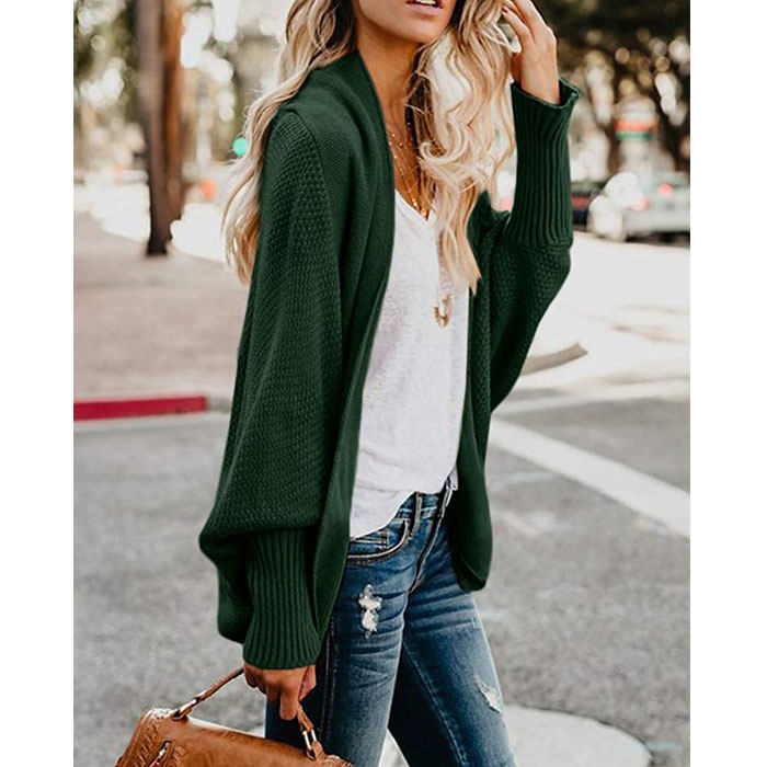 Beakey Women's Batwing Knitted Oversized Slouchy Solid Cardigan Sweater Knit Outwear-Green