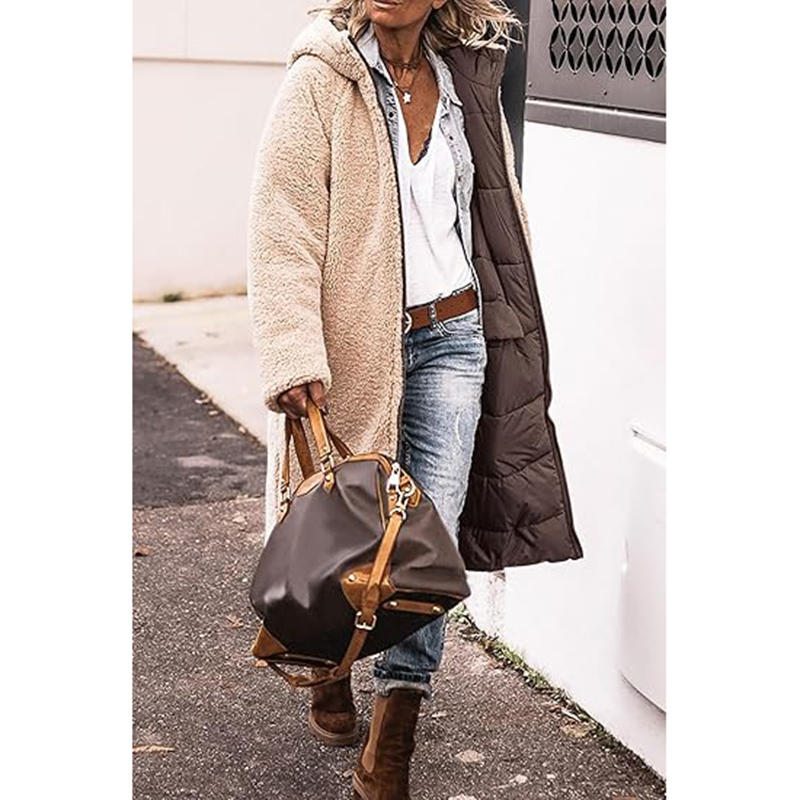Beakey Womens Long Coats with Hood Fleece Lining Oversized Jackets-Coffee