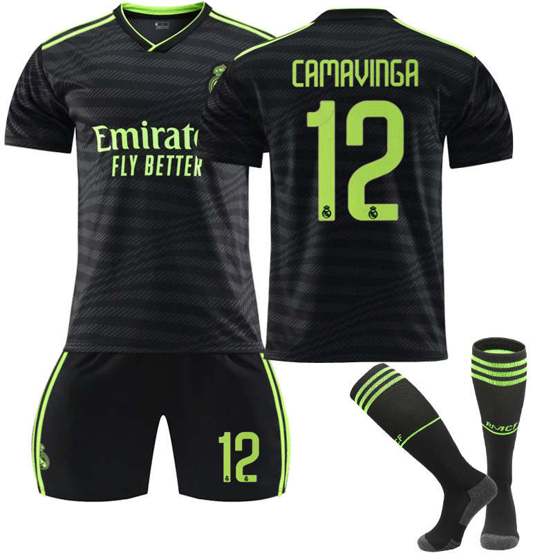 Beakey Real Madrid Second Away Jersey 2022-23 CAMAVINGA #12 Soccer Jersey Kids Adult 3-Pieces Jersey Kits