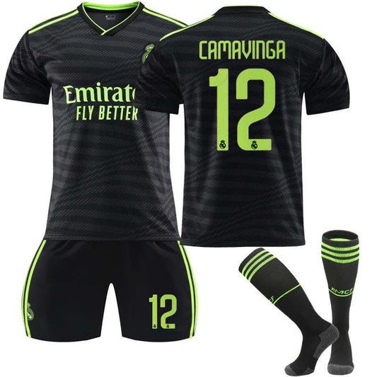Beakey Real Madrid Second Away Jersey 2022-23 CAMAVINGA #12 Soccer Jersey Kids Adult 3-Pieces Jersey Kits