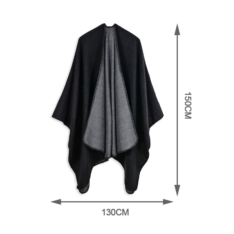 Beakey Womens Faux Cashmere Large Shawl Warm Cape Sweater Coat-Dark Grey