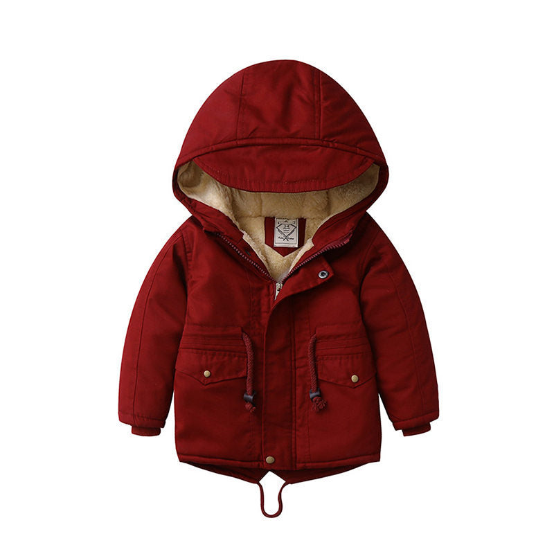 Beakey Kids Winter Jacket with Hood & Pockets Fleece Lining Outwear-Wine Red
