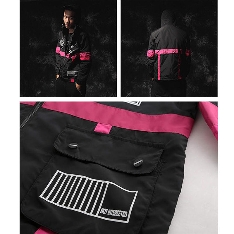 Beakey Lightweight Windbreaker for Men Hip Hop Hooded Zip Up Jacket-Black
