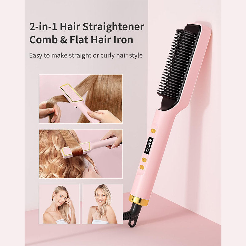 Beakey Hair Straightener Brush with LED Display Anti-Scald PTC Heating-Gray