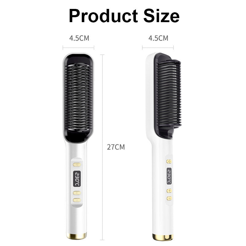 Beakey Hair Straightener Brush with LED Display Anti-Scald PTC Heating-Champagne