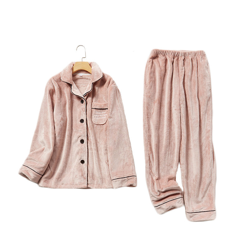 Beakey Thicken Warm Flannel Pajamas Set Homewear-Pink