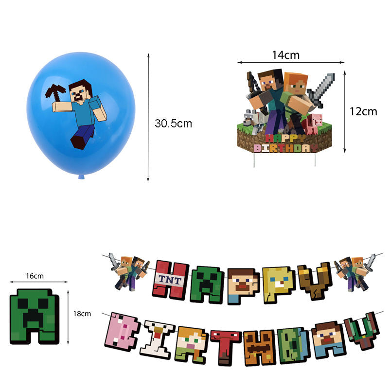 Beakey 43 Pcs Pixel Birthday Party Supplies Banner Balloons Cupcake Toppers