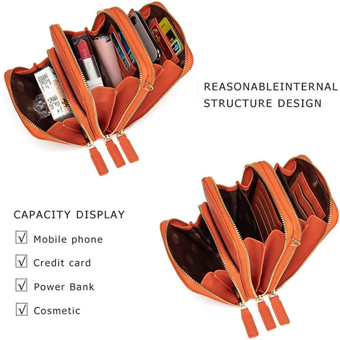 Beakey Crossbody Phone Bag for Women Small Shoulder Bag Cell Phone Wallet Purses and Handbags with 14 Credit Card Slots-Orange