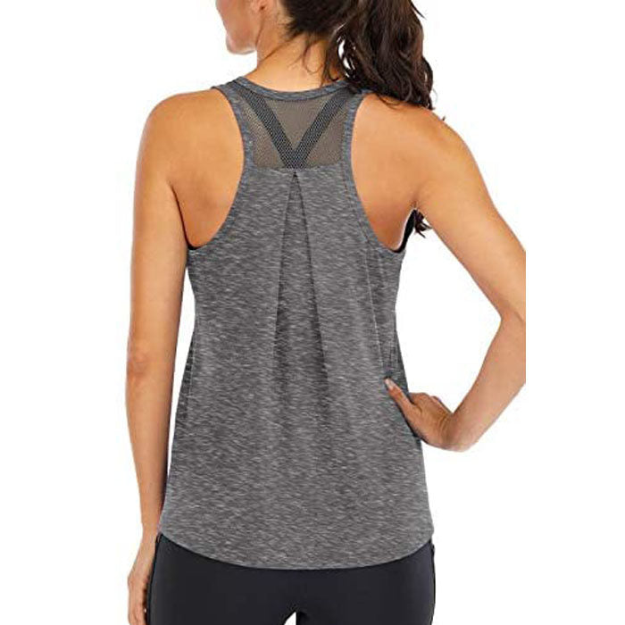 Beakey Workout Tops For Women Loose Fit Mesh Backless Quick-drying Vest-Gray-202088