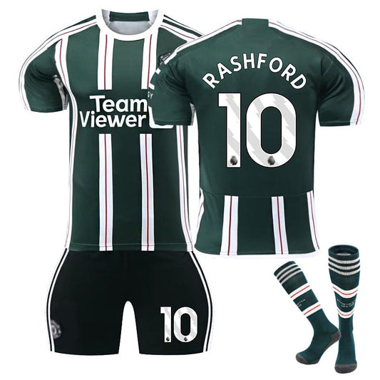 Beakey Red Devil Man Utd Away Jersey RASHFORD #10 Soccer Jersey Kids Adult 3Pcs Jersey Kits