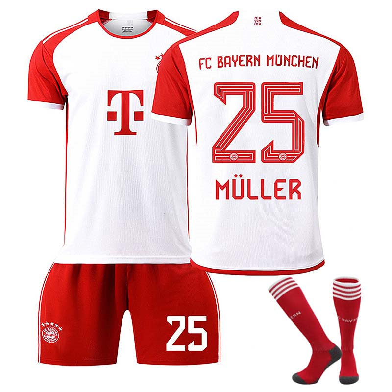 Beakey Bayern Home Jersey MULLER #25 Soccer Jersey Kids Adult 3-Pieces Jersey Kits