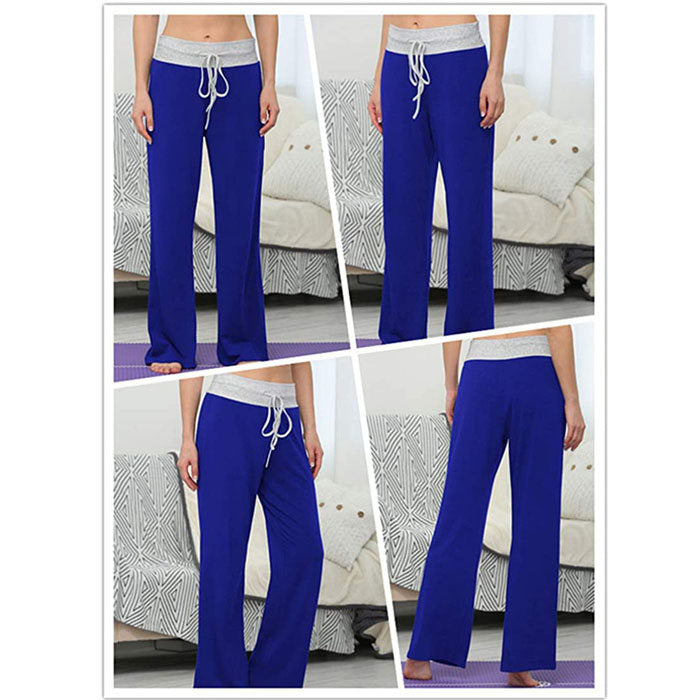 Beakey Women's Comfy Pajama Pants Casual Stretch Pant Drawstring Wide Leg Pants-Blue-0881