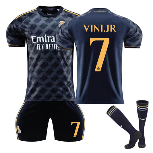 Beakey Real Madrid Away Jersey VINI JR. #7 Soccer Jersey Kids Adult 3Pcs Jersey Kits