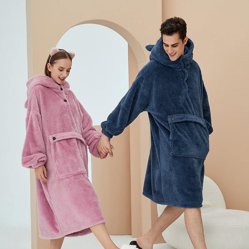 Beakey Hoodie Plush Pajama Set for couple-Pink