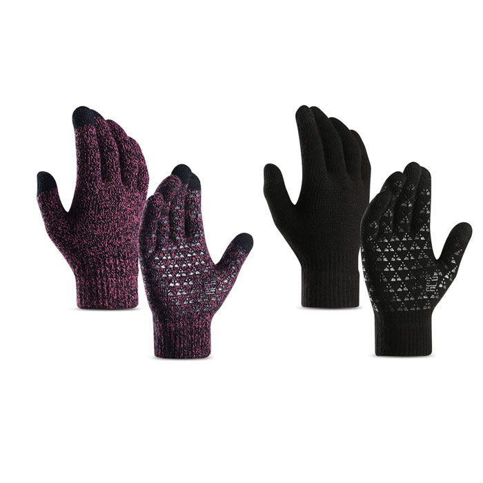 Beakey Winter Woman Gloves Upgraded Touch Screen Anti-Slip Silicone Gel Elastic Cuff Thermal-Black+Rose-DZ32