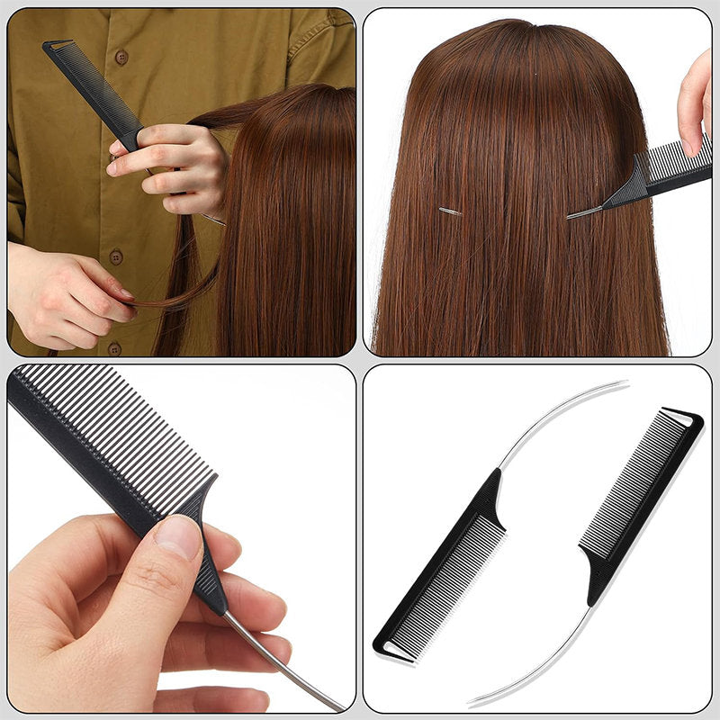 Beakey 8 Pcs C Curved Rat Tail Combs Fine Tooth for Deep Side Parting