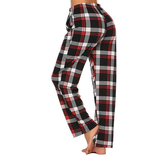 Beakey Women Lounge Pants Comfy Pajama Bottom Stretch Plaid Drawstring Bottoms Pants-02-SP127