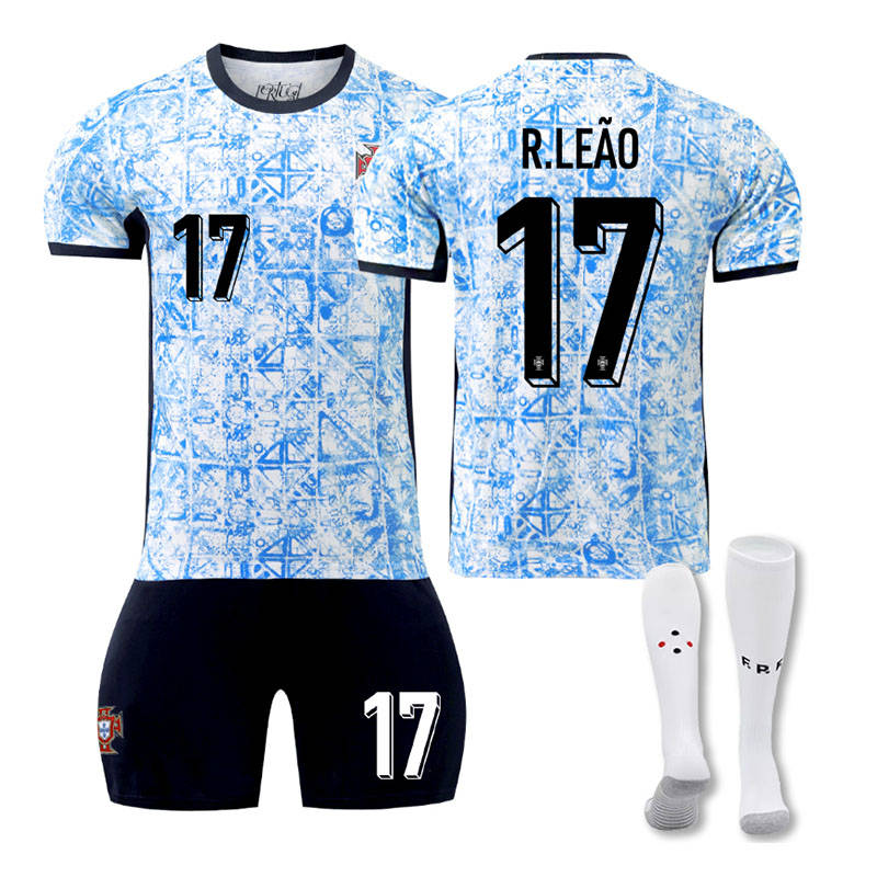 Beakey R.LEAO #17 Portugal Away Jersey Soccer Jersey Kit Football T-shirt Set for Adult Kids