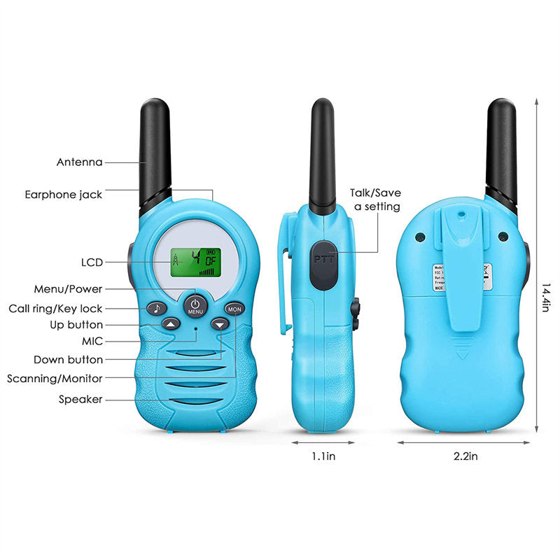 Beakey 2 Pcs Walkie Talkies for Kids 22 Channels Outdoor Adventure Gear-Blue