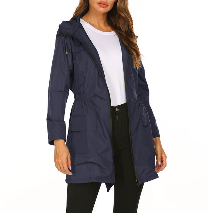 Beakey Rain Jackets Womens Lightweight Hooded Waterproof Outdoor Hiking Clothes-Dark Blue-HYY0726
