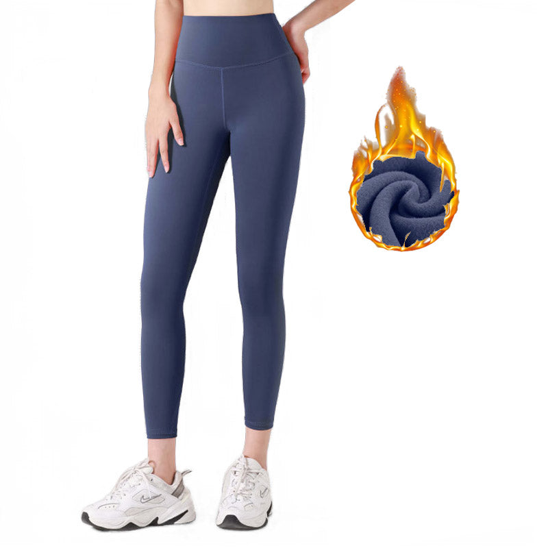 Beakey Womens Fleece Yoga Pant High Waisted Tummy Control Athletic Leggings-Dark Blue