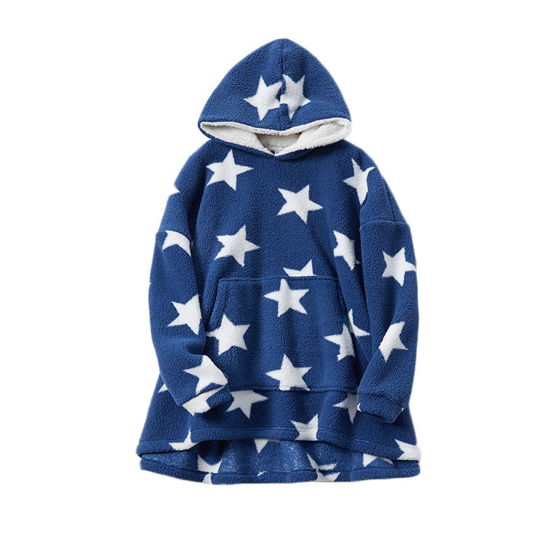 Beakey Hooded Pajama Top with Pocket for Unisex-Sea Blue Star