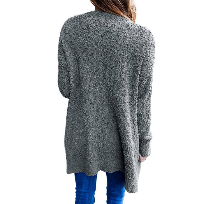 Beakey Women's Winter Long Sleeve Soft Chunky Knit Sweater Cardigan Outwear-Gray-YL1305